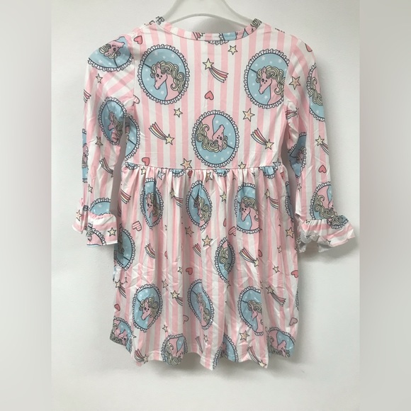 Little Girl Long Sleeve Unicorn Holiday Fall Winter Party Flower Girl Dress - Picture 2 of 6